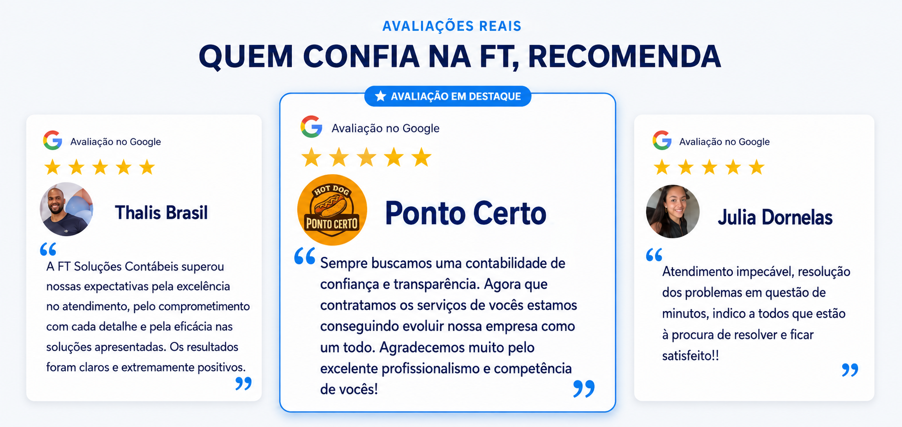 Avaliações reais de clientes da FT Soluções Contábeis no Google